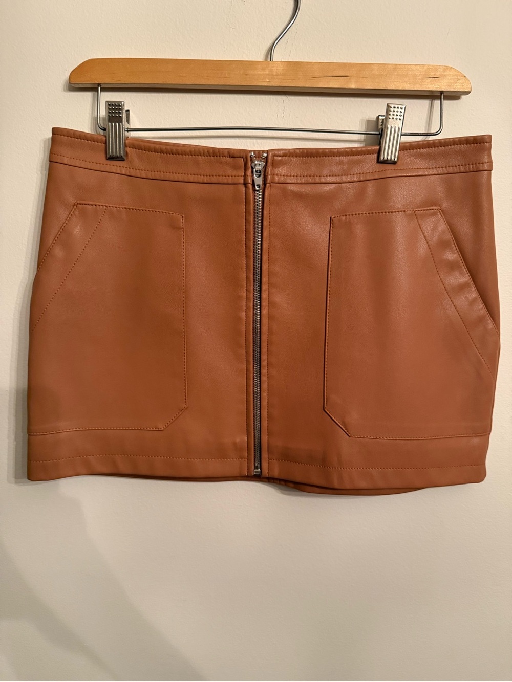 Free People Tan Vegan Leather Zip-Front Mini Skirt